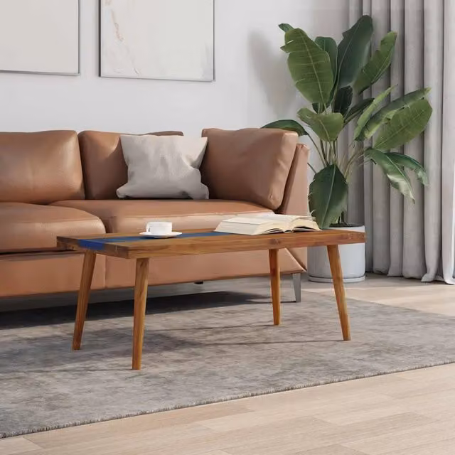 Tavolino da Salotto in Legno di Teak e Resina 100x50x40 cm 245067