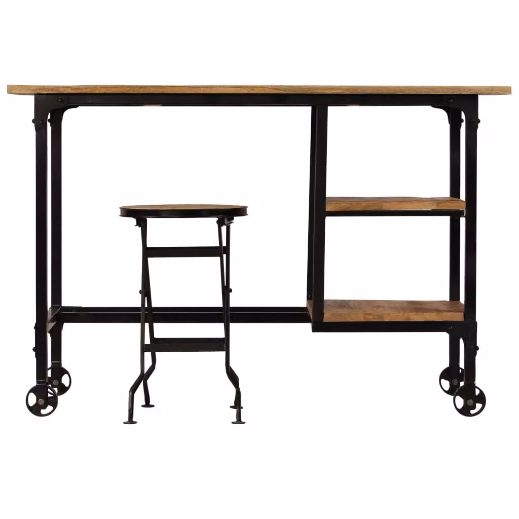 Scrivania con sgabello pieghevole in legno massiccio di mango 115x50x76 cm