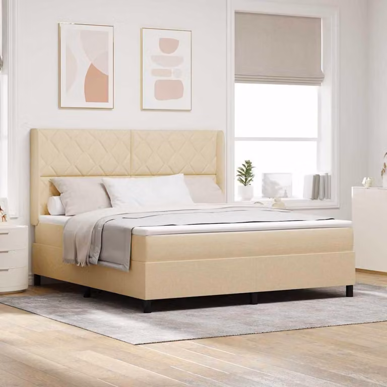 Maison Exclusive - Letto boxspring con cuscini e testiera color crema 200 x 180 cm in tessuto