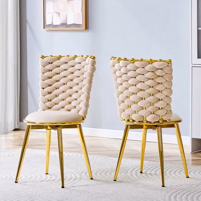 Set di 2 sedie da pranzo Minimal in velluto beige con gambe in metallo oro design moderno per sala da pranzo e soggiorno