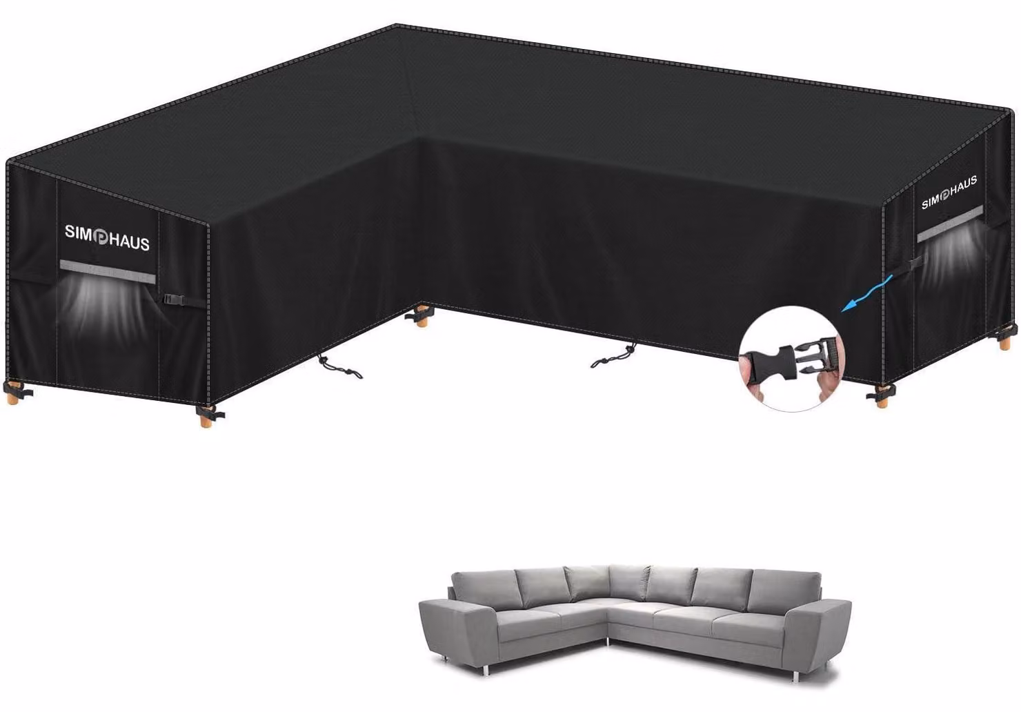 Copertura per divani da esterno a forma di L, impermeabile, in tessuto Oxford 420D, dimensioni 220x260x99x80/60 cm