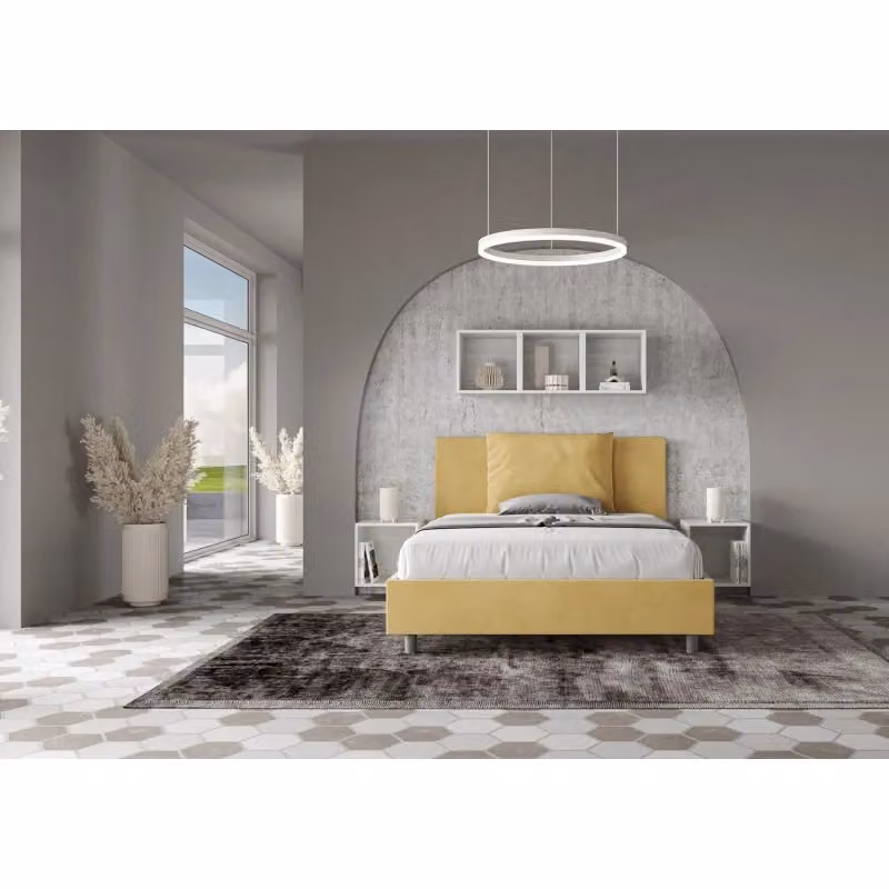 Letto matrimoniale alla francese Antea Ityhome imbottito in microfibra gialla L: 165 cm, P: 110 cm, H: 222 cm – 2