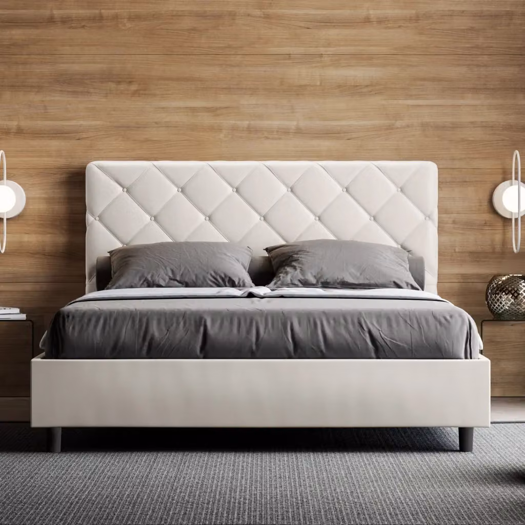 Letto Matrimoniale Priya Bianco con Contenitore e Rete, Imbottito in Similpelle, L/P: 160 x 200 cm – 2