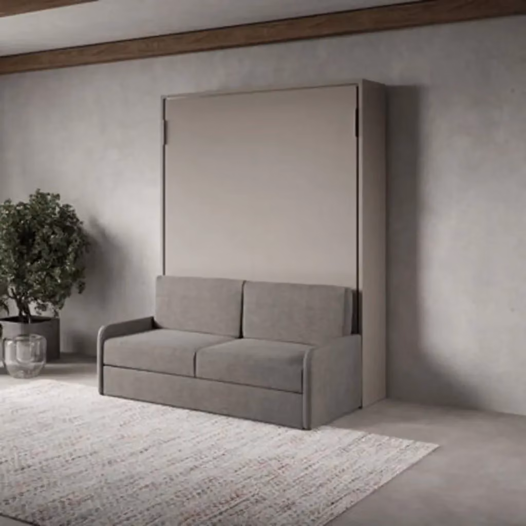 Letto matrimoniale a scomparsa Versia Kivio con divano color argilla, L/P: 140 x 200 cm – 2