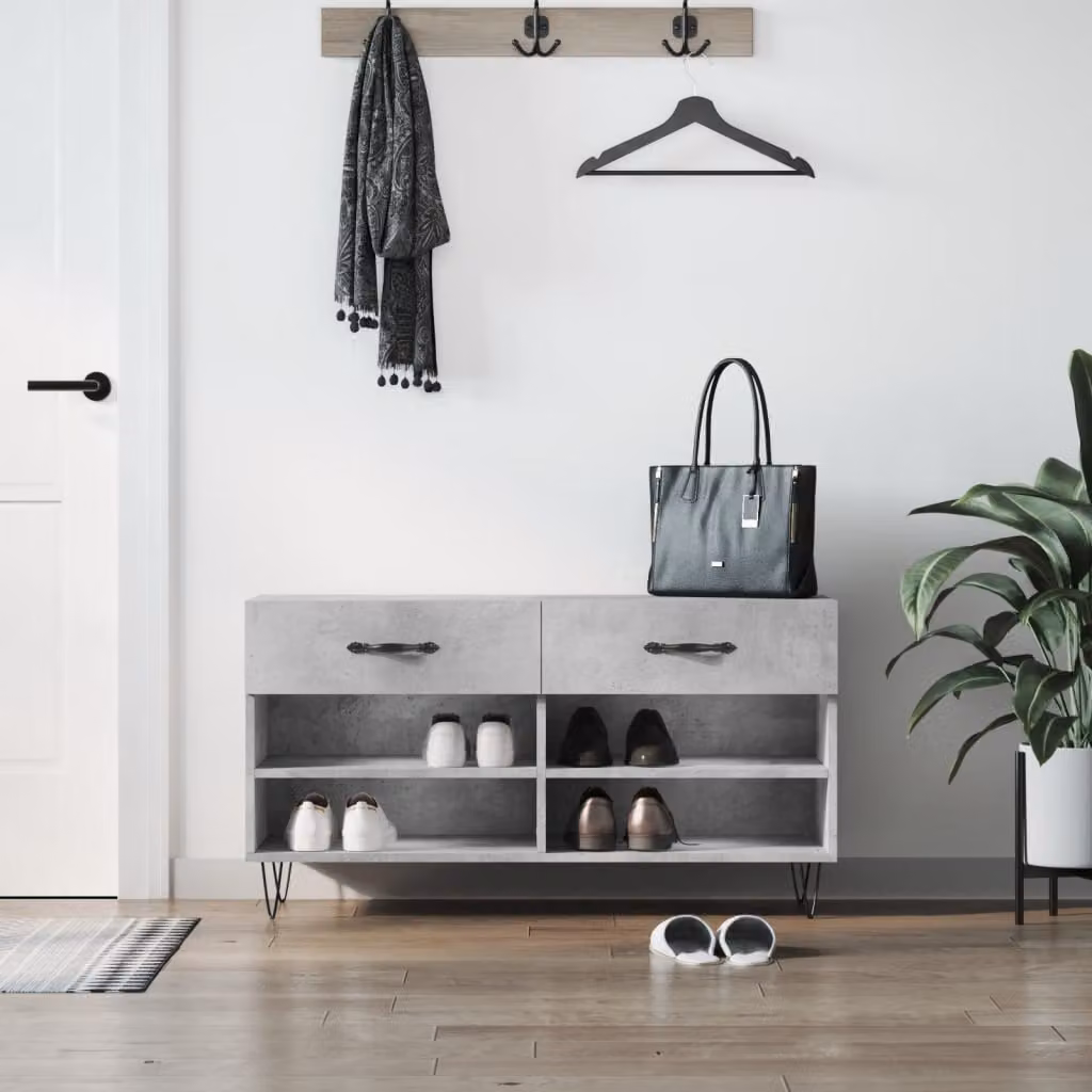 Panca porta scarpe vidaXL in stile industriale, colore grigio cemento, L: 102 cm, P: 35 cm, H: 55 cm