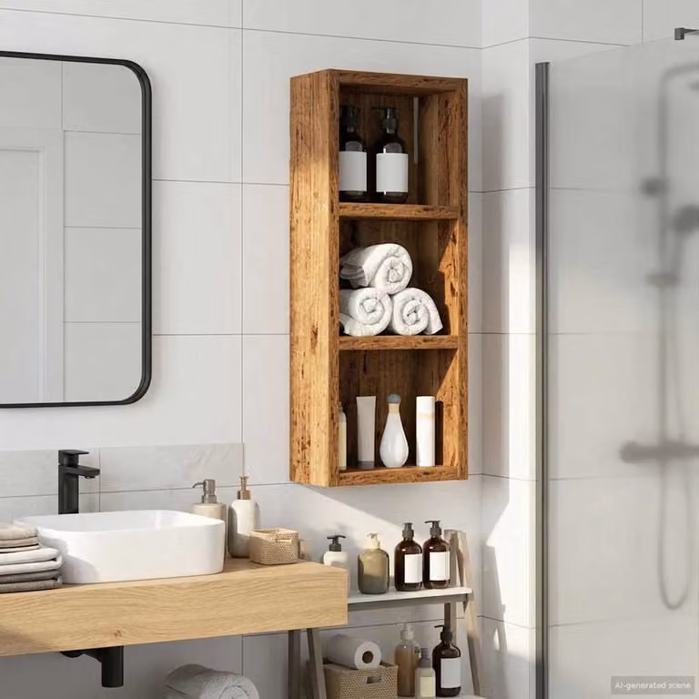 Armadio da bagno a muro vidaXL in legno marrone con ripiani interni L/P/H: 20 x 10 x 50 cm