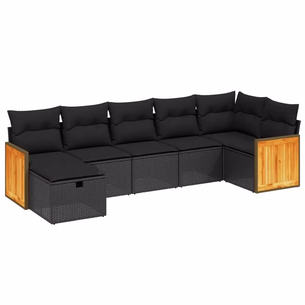 vidaXL Set Divani da Giardino a Forma di L con 7 Cuscini Nero Polyrattan e Struttura in Acciaio – 2