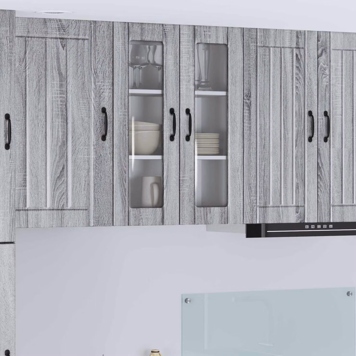 Mobile da parete LUCCA vidaXL in legno e vetro, Grigio Sonoma, L: 60 cm, P: 31 cm, H: 80 cm