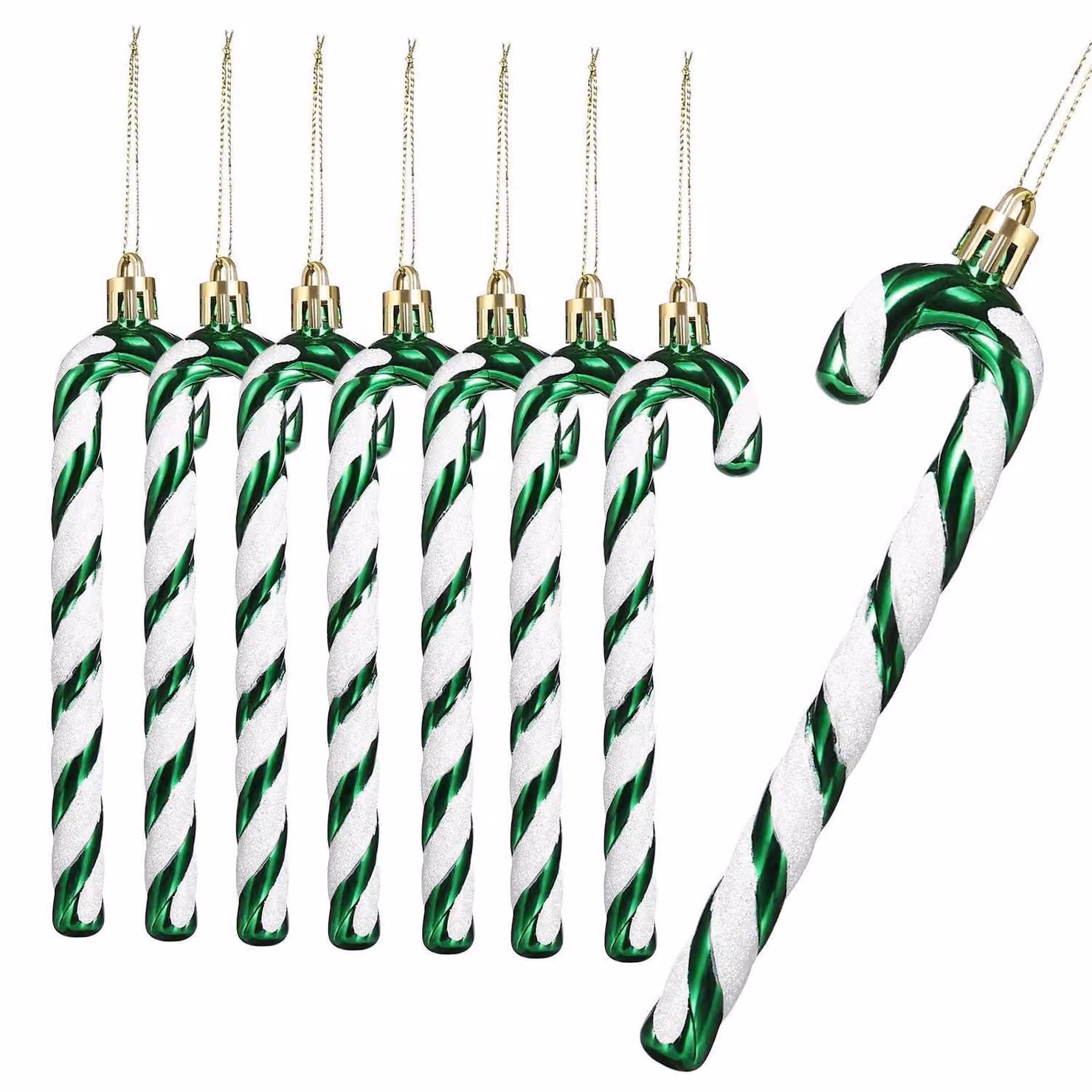 Decorazioni a forma di bastoncini di zucchero, 12 pezzi, 14 cm, ornamenti per l'albero di Natale, verde e bianco