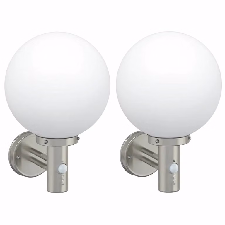 Set di 2 lampade da parete esterne vidaXL in argento con sensore di movimento, protezione IP44, L/P/H: 28 x 25 x 38 cm