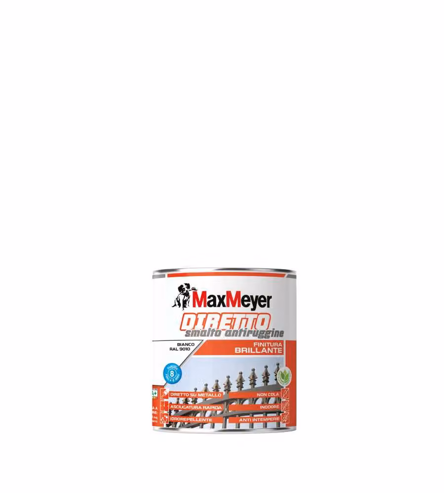 MaxMeyer Smalto Antiruggine Diretto Brillante Bianco RAL 9010 - 0,75L