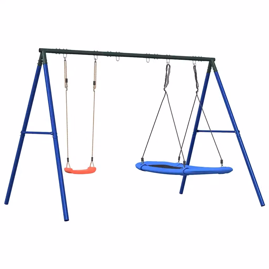 Set Gioco da Esterno con Altalena e Altalena a Disco vidaXL in Metallo e Polipropilene, H: 185 cm, L: 273,5 cm, P: 36 cm – 2