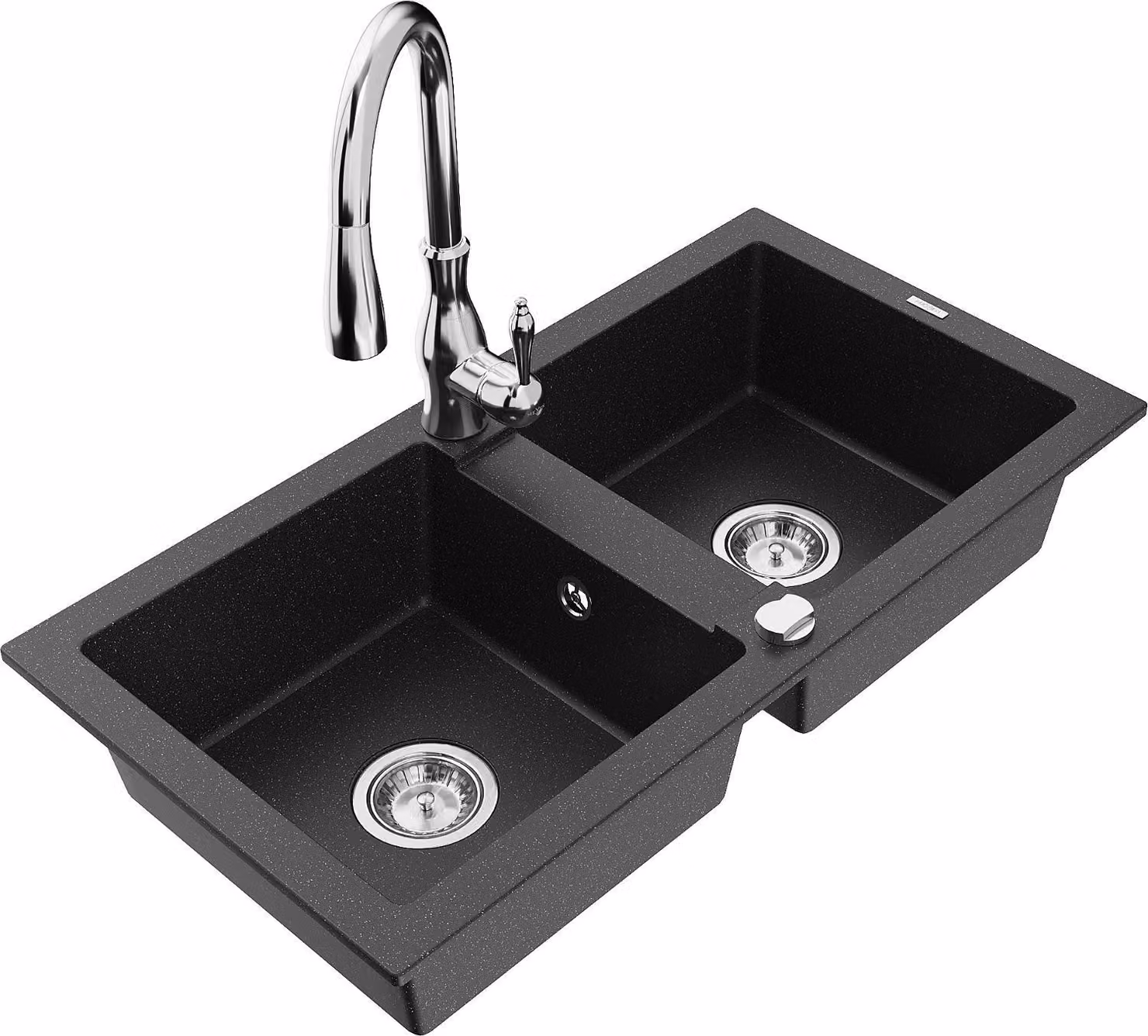 Mexen Mario lavello in granito a 2 vasche con miscelatore da cucina Savita, nero/argento metallizzato - 6504-73-672601-00