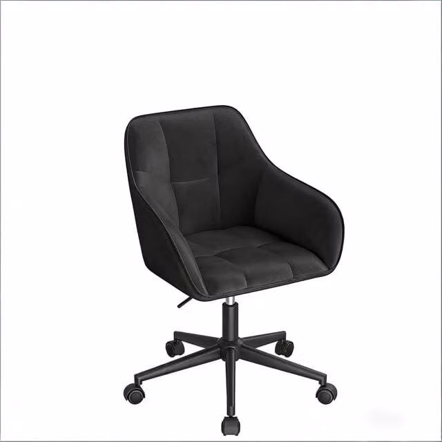 Sedia da ufficio ergonomica Chicfurn girevole a 360 gradi in velluto nero con braccioli e base in metallo per home office