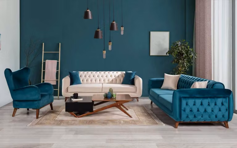 Sofa Polster Couch Garnitur Stoff Wohnzimmer Sofas Set 3tlg 3+3+1 Chesterfield