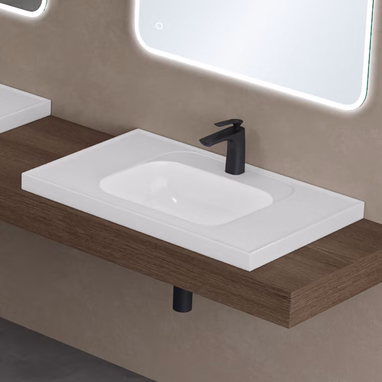 doporro Lavabo da Incasso Rettangolare con Vasca Integrata 80 cm in Marmoresina Bianco Lucido Colossum3601-800