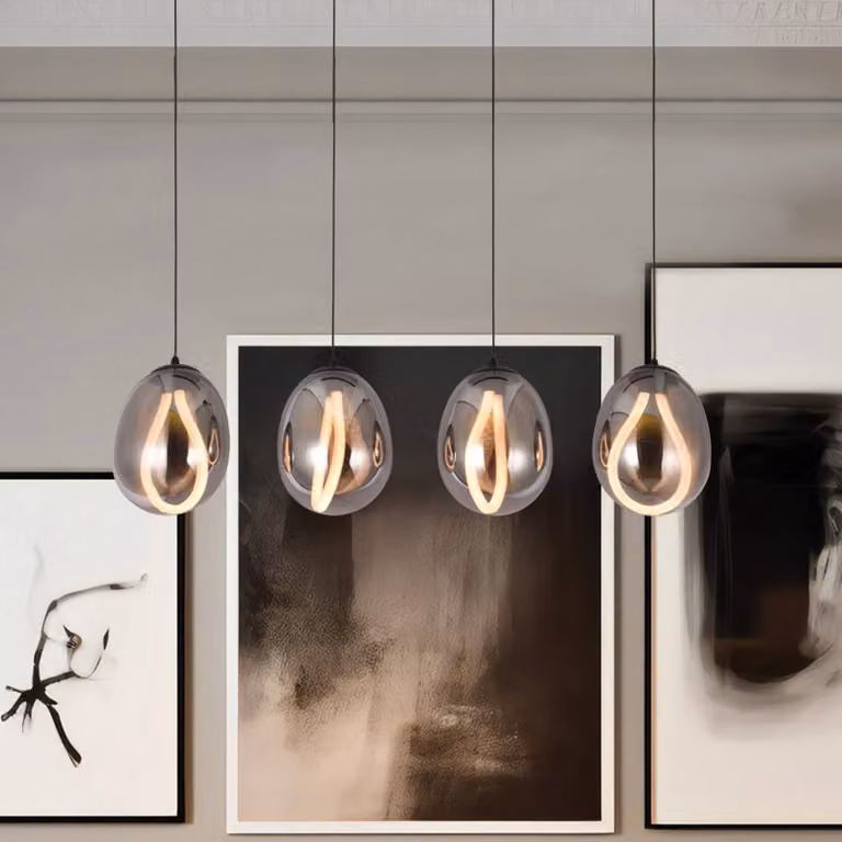 Viokef Lampada a sospensione in vetro Melanie, Alluminio / Grigio / Zincato, Soggiorno / Sala da pranzo, Vetro, Lampada a sospensione