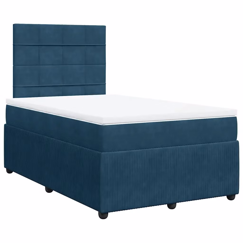Letto con Giroletto a Molle e Materasso Ibrido vidaXL in Velluto Blu e Bianco L/P: 120 x 200 cm – 2