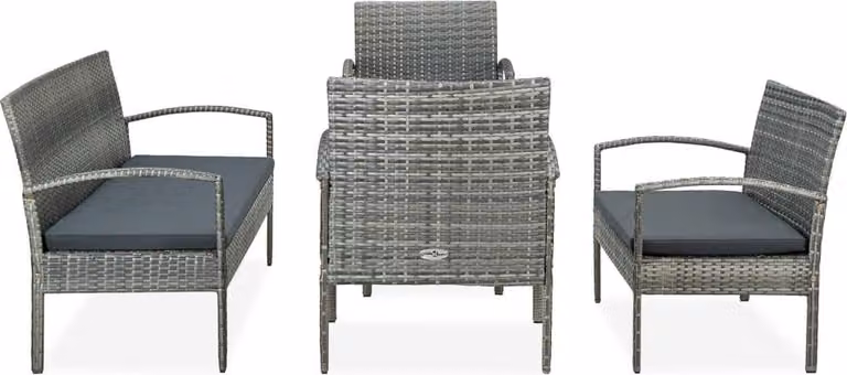 vidaXL set da giardino 5 pezzi con cuscini in rattan grigio