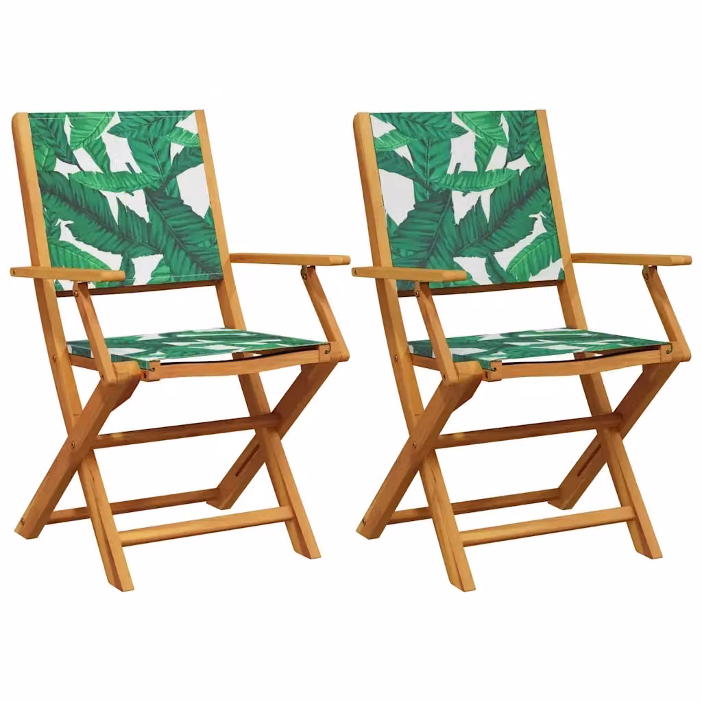 Set di 2 sedie pieghevoli vidaXL in legno di acacia oliato e tessuto verde con motivo floreale – 2