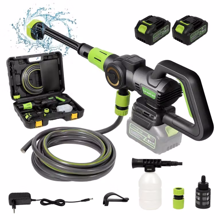 Idropulitrice portatile senza fili, con getto d'acqua da 80 bar, 6 accessori intercambiabili, alimentata a batteria con doppia batteria, portata 420 L/h