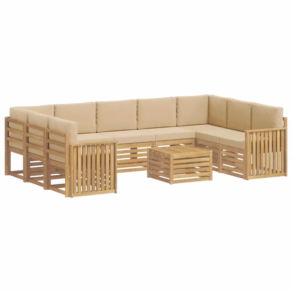 Set di divani da esterno a L vidaXL in legno di acacia con cuscini bianchi e beige – 2
