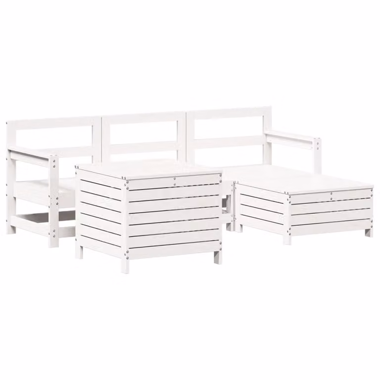 Set Salotto da Giardino 5 pz Bianco in Legno Massello di Pino