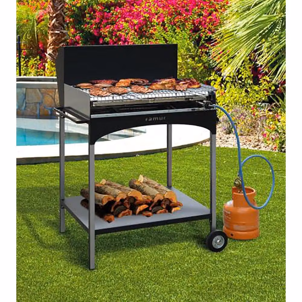 Barbecue Multiuso Famur BK 8 Eco Gas in Acciaio Nero per Legna, Carbonella e Gas con Ruote – 2