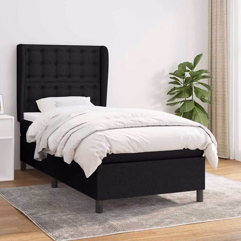 vidaXL Giroletto a Molle con Materasso Nero in Tessuto L/P/H: 90 x 190 cm