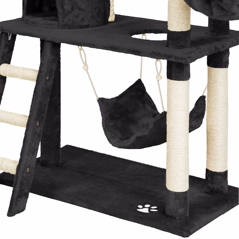 Tiragraffi per gatti TecTake con amaca, grotta e giochi integrati, nero, H: 141 cm, L: 60 cm, P: 105 cm