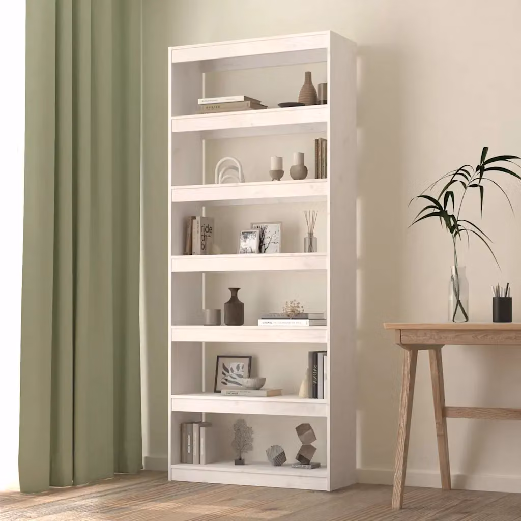 Libreria/Divisorio vidaXL in Massello di Pino Bianco L: 80 cm, P: 30 cm, H: 199,5 cm – 1