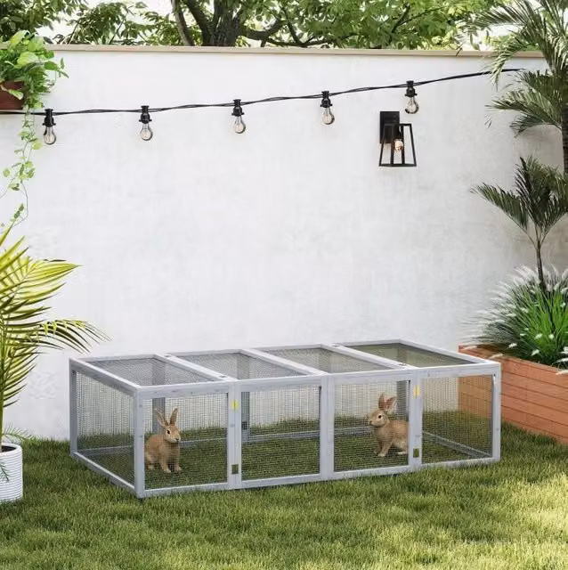 Recinto per piccoli animali in legno grigio 181 x 100 x 48 cm