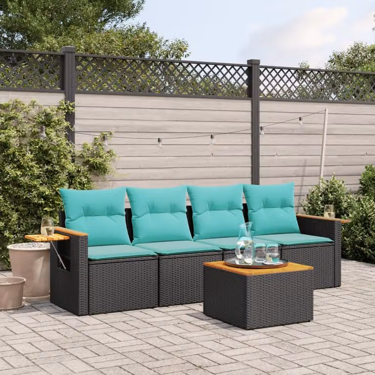 Maison Exclusive - Set Divani da Giardino 5 pz con Cuscini Nero in Polyrattan