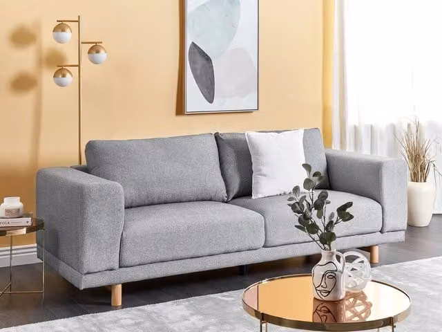 Divano a 3 posti BELIANI in tessuto grigio moderno per soggiorno L: 220 cm, P: 76 cm, H: 84 cm
