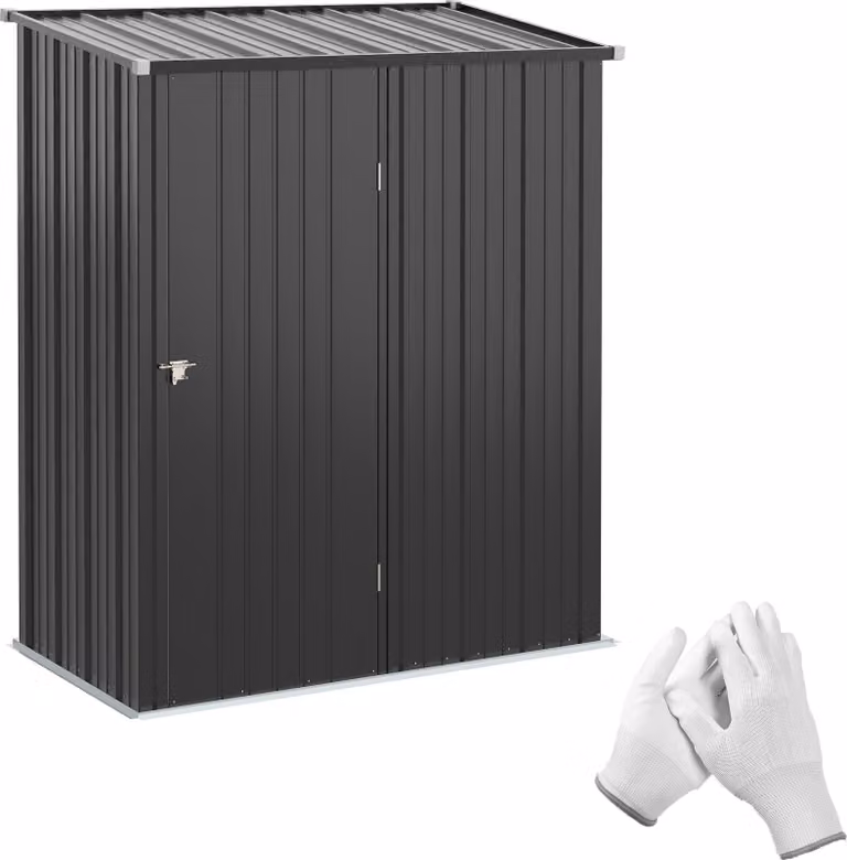 Fortuna Lai Casetta per attrezzi 1,34 m² Armadio da giardino chiudibile a chiave con tetto a una falda in acciaio zincato, 161,5x94,5x196 cm, nero
