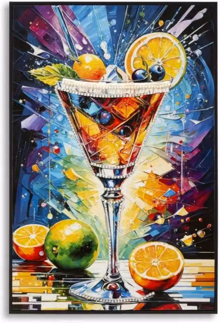 Stampa Decorata Su Tela Laccata Con Cornice Cocktail -a- cm 62x3,5 x92