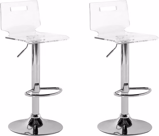 Set di 2 sgabelli da bar BELIANI moderni in acrilico trasparente con base argento, girevoli a 360 gradi e regolabili in altezza