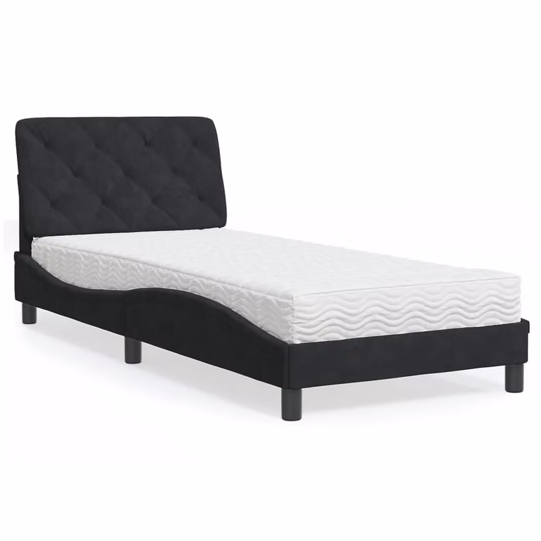 Letto moderno vidaXL in velluto nero con materasso in schiuma, dimensioni 90x200 cm