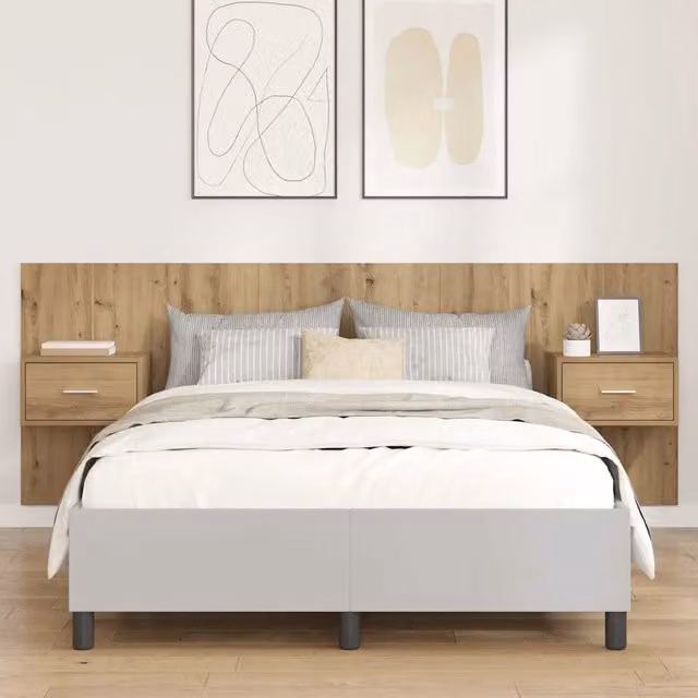 Testata con Comodino 3 pz-Set di 3 Testiera con Contenitore Rovere artigianale Legno multistrato 359940
