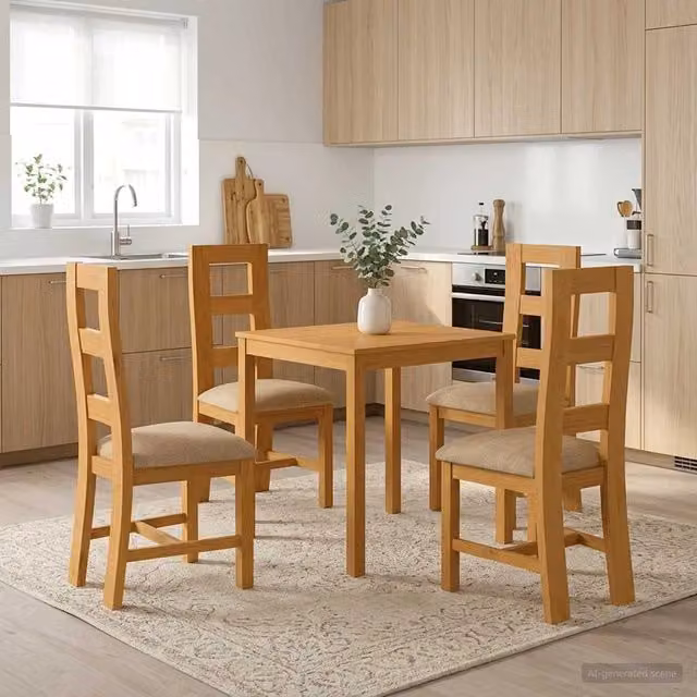 Set da pranzo moderno vidaXL in legno di quercia beige con tavolo quadrato e 5 sedie – 1