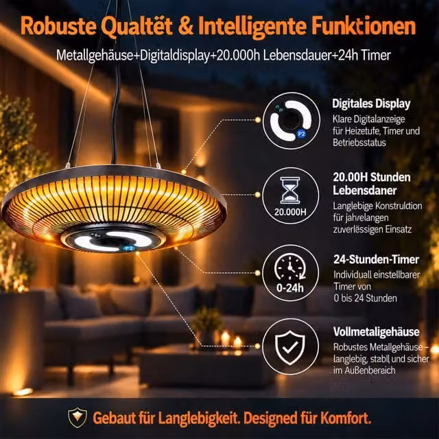 ZMH Riscaldatore A Infrarossi Riscaldatore Da Soffitto Per Esterno 2000 Watt Con Luce Per Terrazza Montaggio A Soffitto