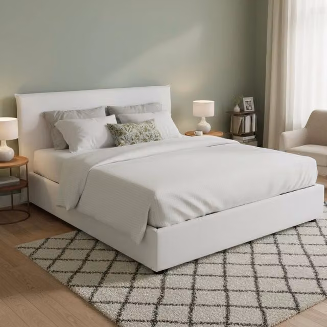 Letto Matrimoniale Arcan Talamo Italia Bianco con Contenitore a Alzata e Rivestimento Sfoderabile L/P: 160 x 200 cm