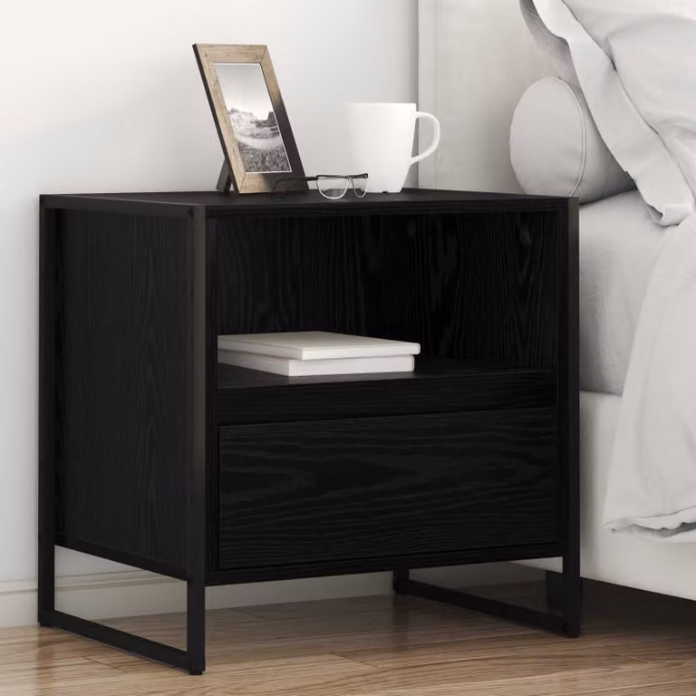 Comodino vidaXL in stile industrial nero con finitura opaca, L 50 cm x P 39,5 cm x H 50 cm