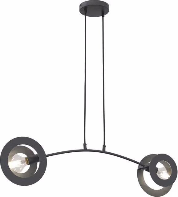 Lampadario a soffitto moderno Luceart-Classic Usir con 2 luci in acciaio nero e diffusori a doppio cerchio – 1