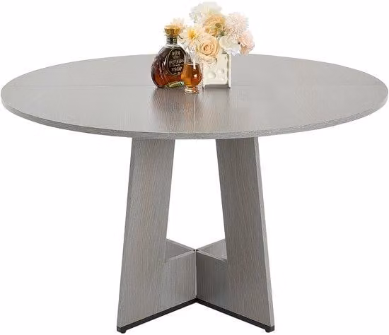 Tavolo da cucina rotondo in legno (120 cm di diametro / capacità portante di 90,72 kg) per 2-4 persone, scrivanie in stile rustico da campagna con gambe in legno massiccio, adatte per la cucina abitabile, colore grigio (solo il tavolo)