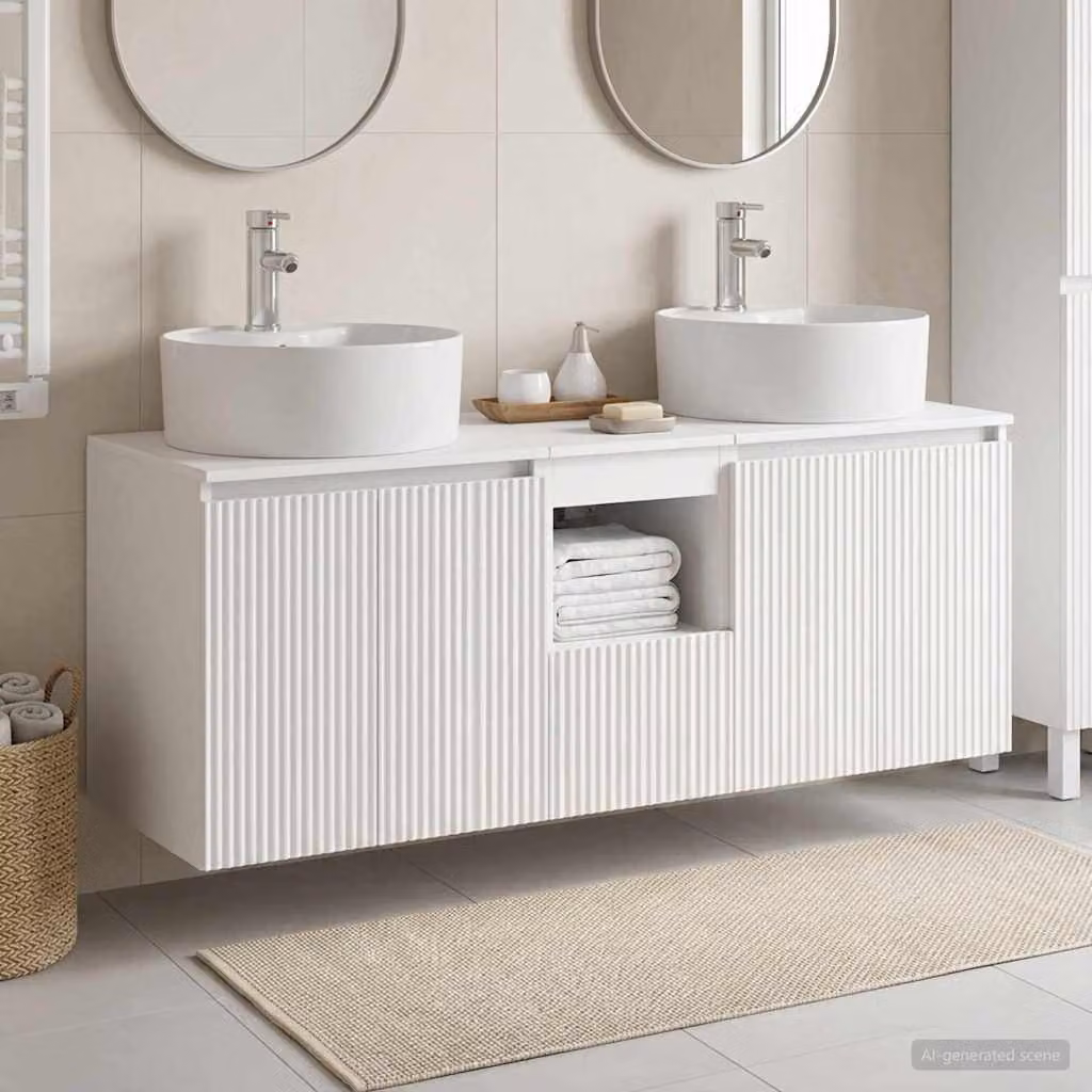 Set di 3 armadi da bagno moderni vidaXL in bianco con ante a cerniera e ripiani interni, L/P/H: 49,5 x 44,5 x 65 cm