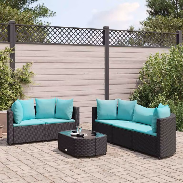 vidaXL Set Divano da Giardino 6 pz con Cuscini e Tavolino in Polyrattan e Metallo Nero