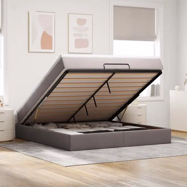Struttura Letto Pouf con Materasso Tortora 160x200cm in Tessuto 3311124