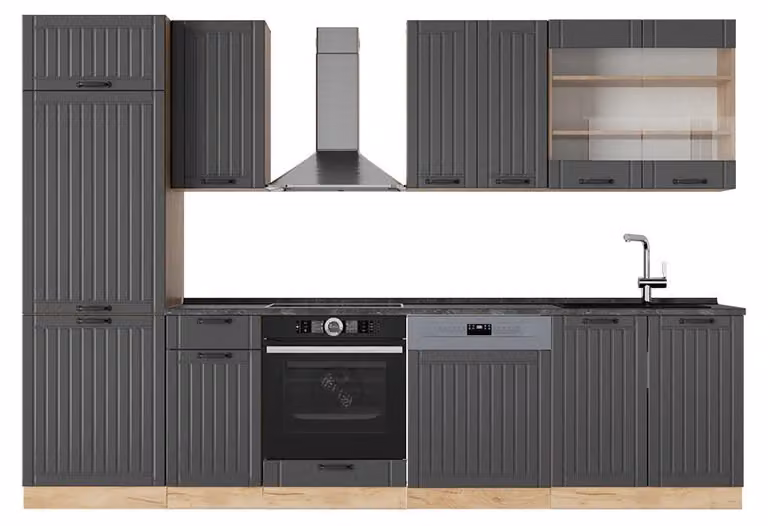 Cucina componibile Vicco Fame-Line Grigio scuro 300 cm senza piano di lavoro, Model 56855
