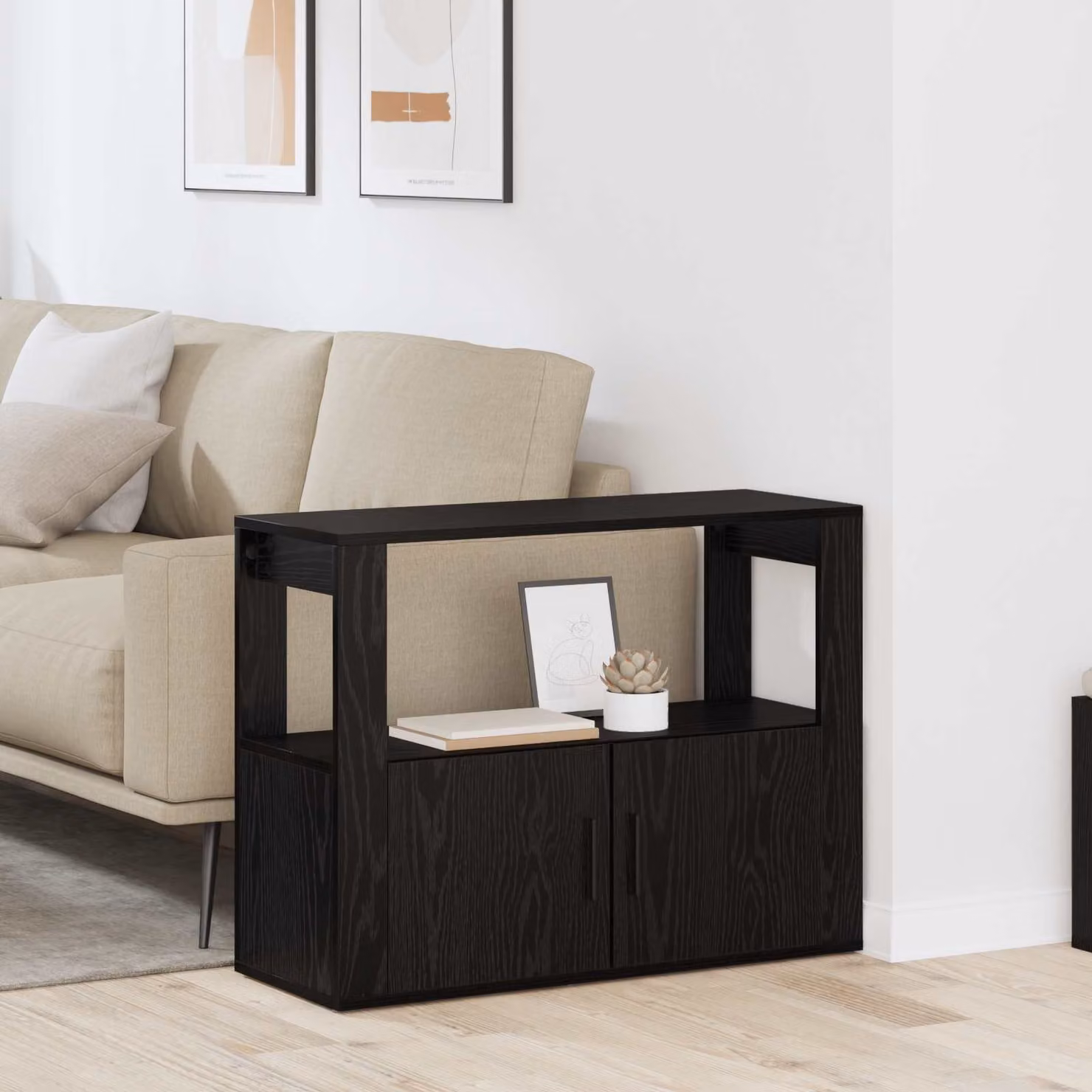 Credenza moderna vidaXL in legno MDF nero opaco L: 80 cm, P: 30 cm, H: 60 cm